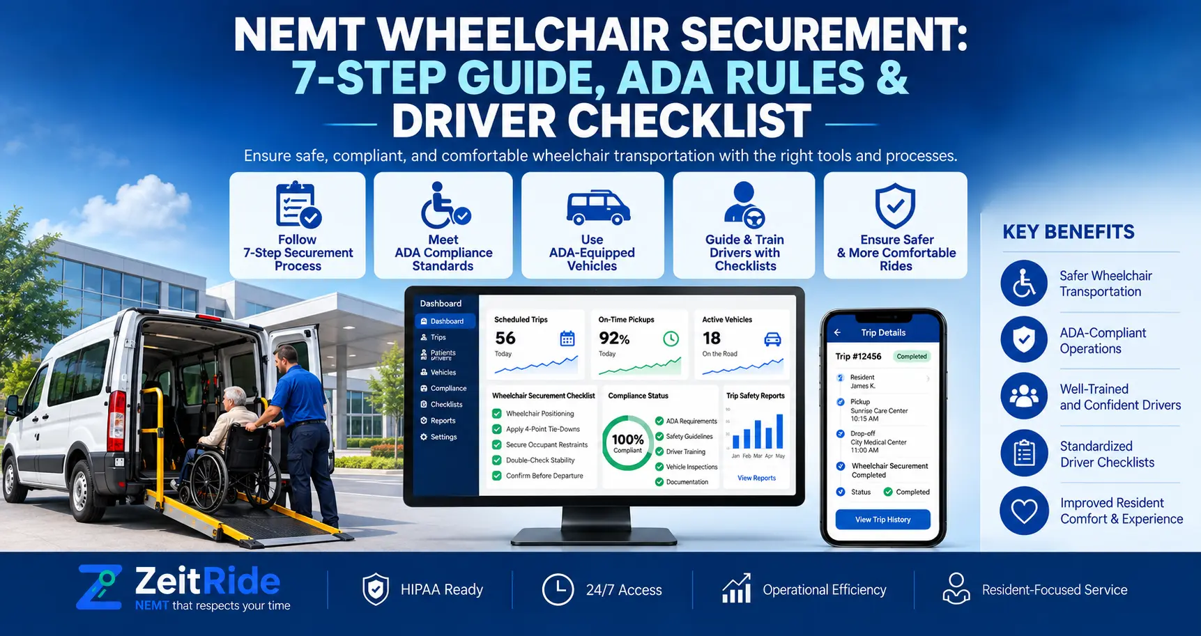NEMT Wheelchair Securement: 7-Step Guide, ADA Rules & Driver Checklist