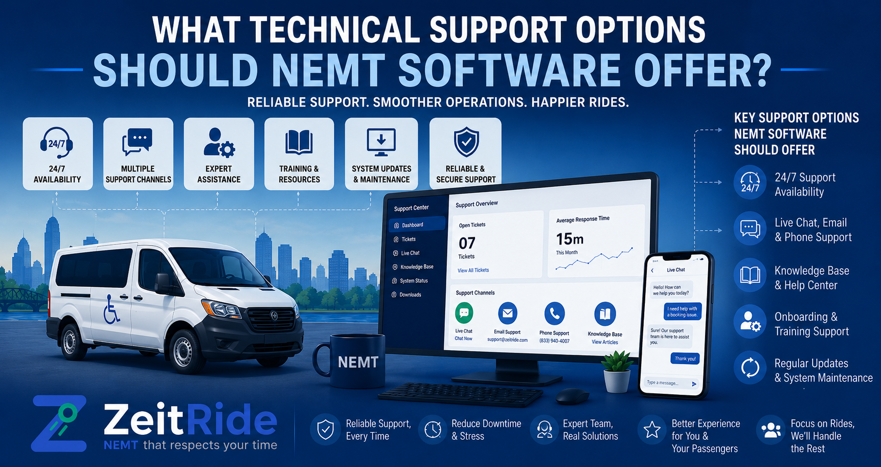 What technical support options should NEMT software offer?