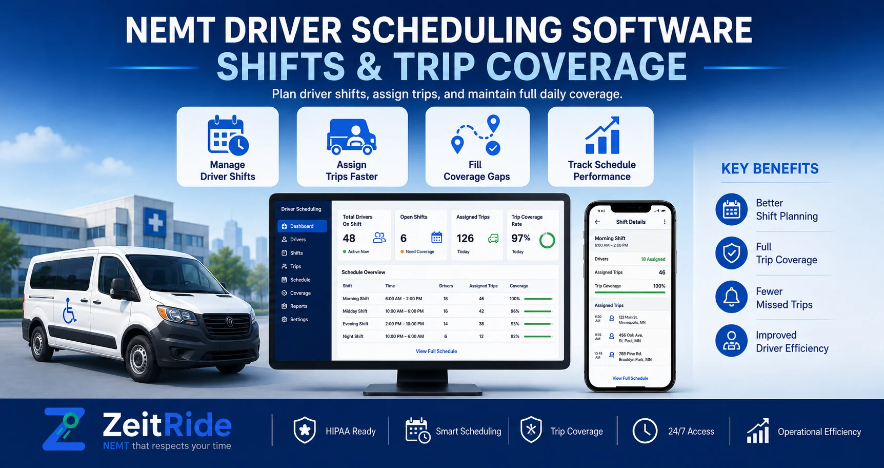 NEMT Driver Scheduling Software: Shifts & Trip Coverage