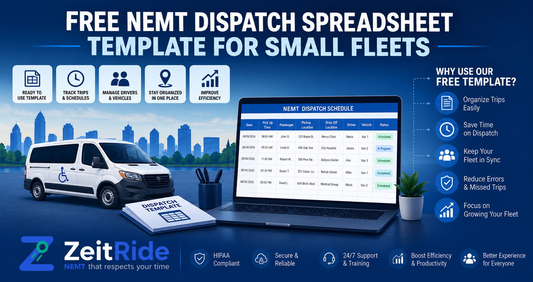 Free NEMT Dispatch Spreadsheet Template | ZeitRide