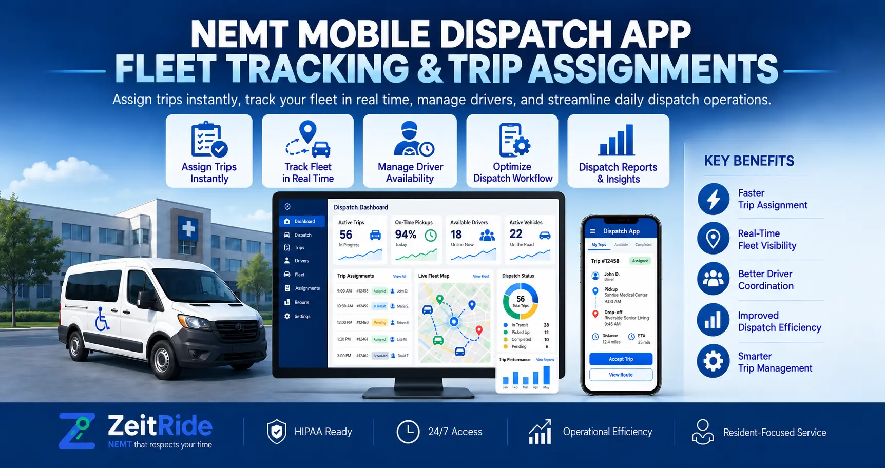 NEMT Mobile Dispatch App: Fleet Tracking & Trip Assignments